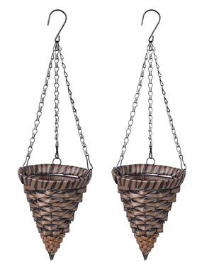 Resin Rattan Set of 2 Cone Hanging Planter Baskets Indoor & Outdoor Crafts NWOT